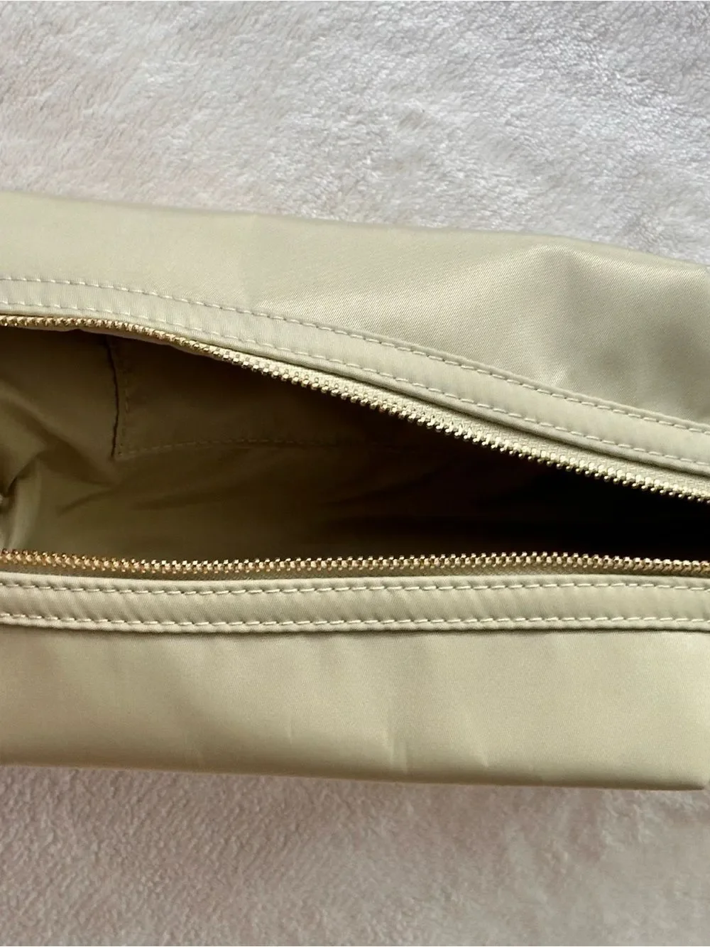 Beige Cosmetic Bag Wristlet Travel Makeup Pouch Zip Closure Minimalist